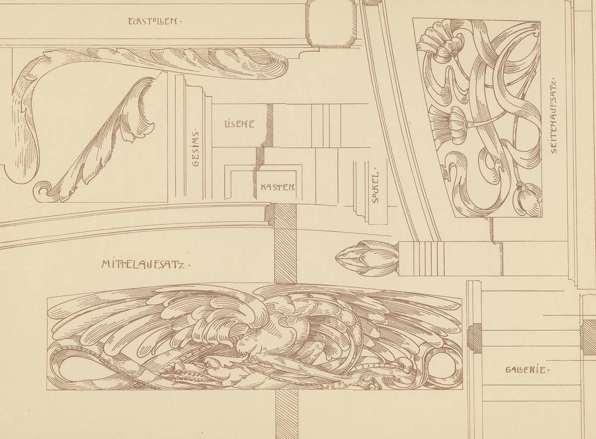 Pl. 39 Antique Print of Furniture Details by Kramer, circa 1910