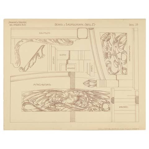 Pl. 39 Antique Print of Furniture Details by Kramer, circa 1910