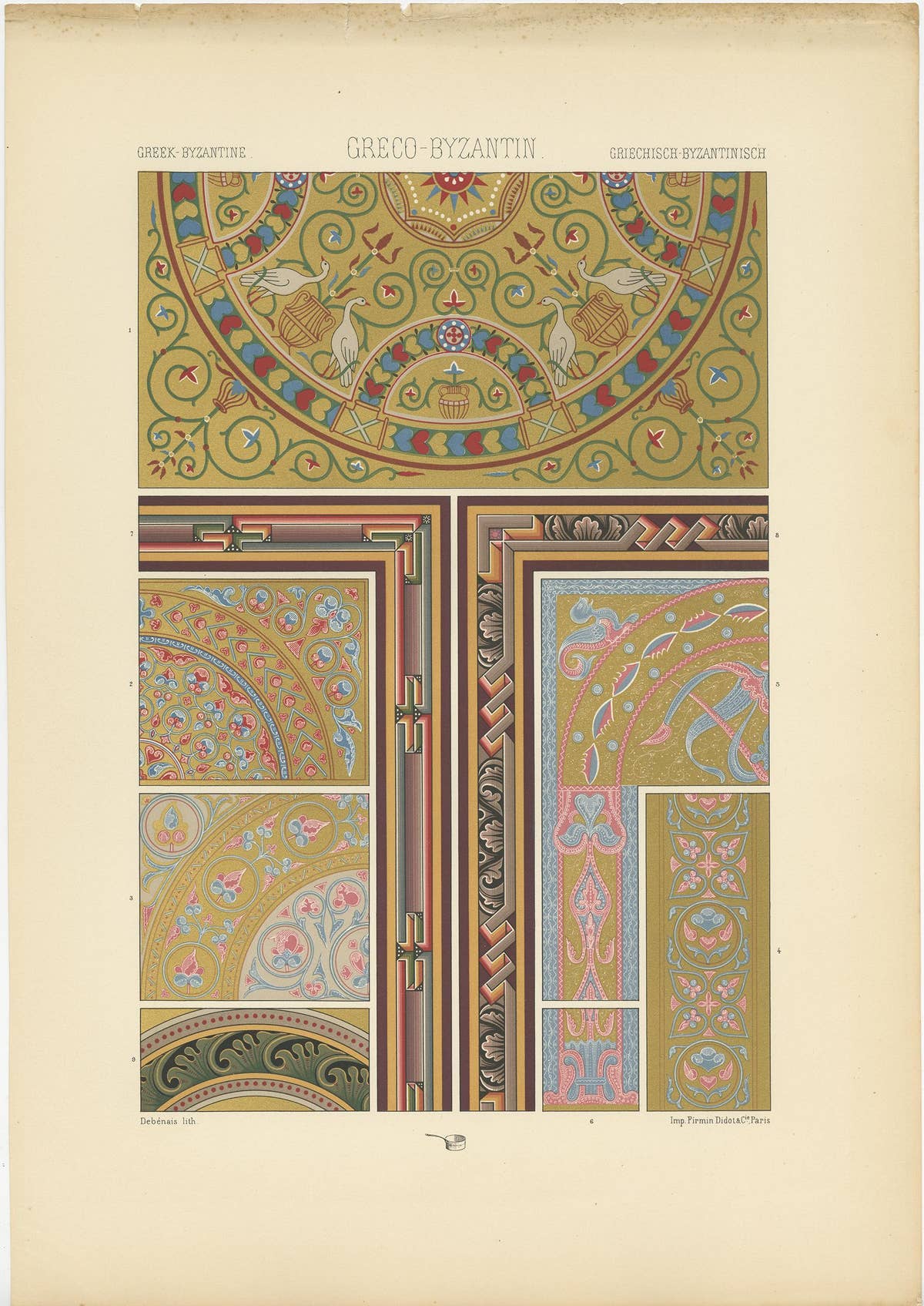Pl. 39 Antique Print of Greek Motifs from Architecture by Racinet, circa 1890