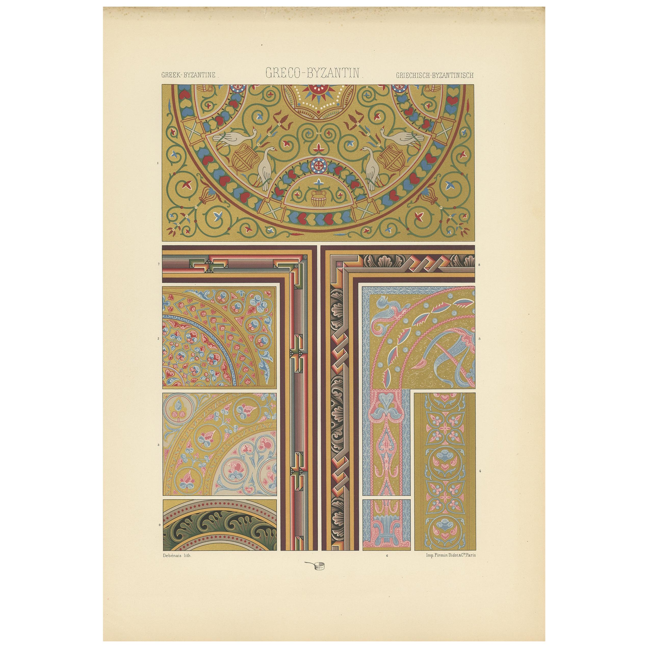 Pl. 39 Antique Print of Greek Motifs from Architecture by Racinet, circa 1890 For Sale