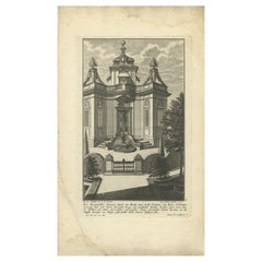 Pl. 4 Gravure ancienne d'une maison d'été dans un jardin français par Schübler, c.1724