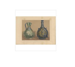 Pl. 4 Antique Print of a Persian Faience & Pilgrim Bottle by Bedford, circa 1857