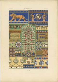Pl. 4 Antique Print of Assyrian Ornaments by Racinet, 'circa 1890'