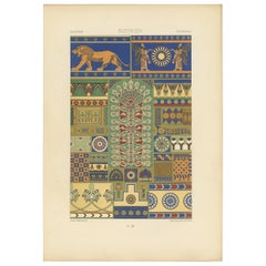 Pl. 4 Antique Print of Assyrian Ornaments by Racinet, 'circa 1890'