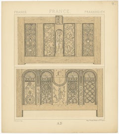 Pl. 4 Antique Print of French Furniture Objects by Racinet, circa 1880