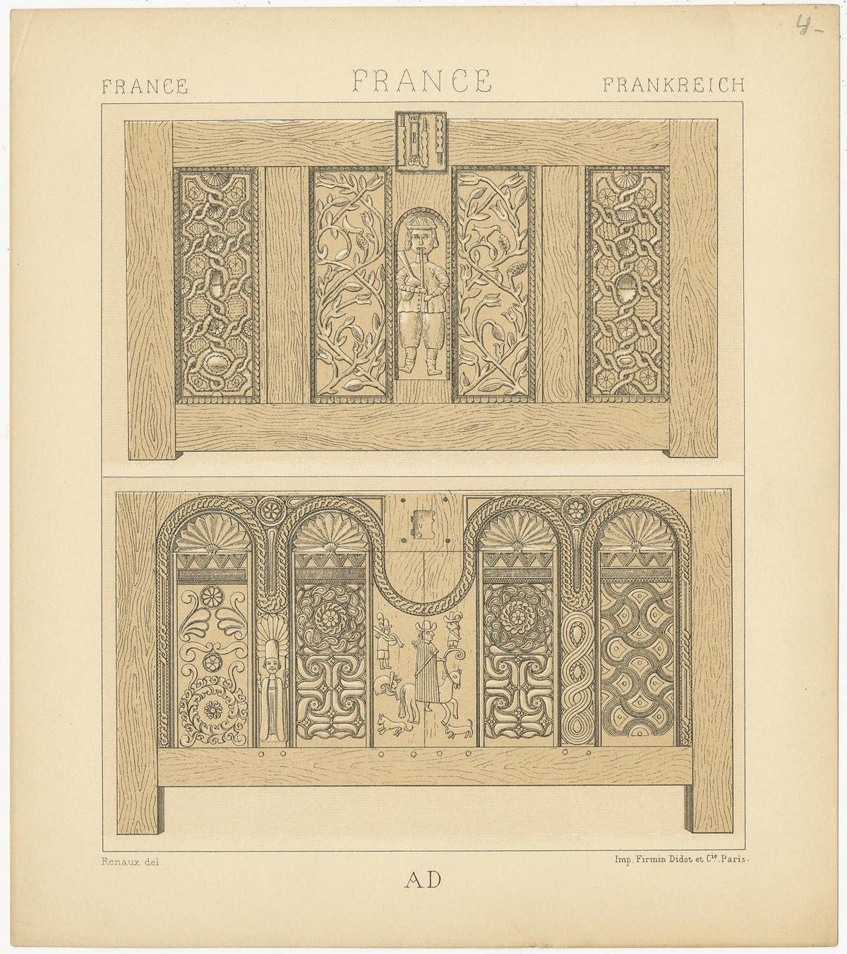 Pl. 4 Antique Print of French Furniture Objects by Racinet, circa 1880