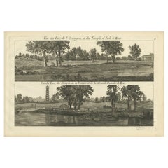 Impression ancienne Pl. 4 de divers éléments des jardins de Kew par Le Rouge, vers 1785