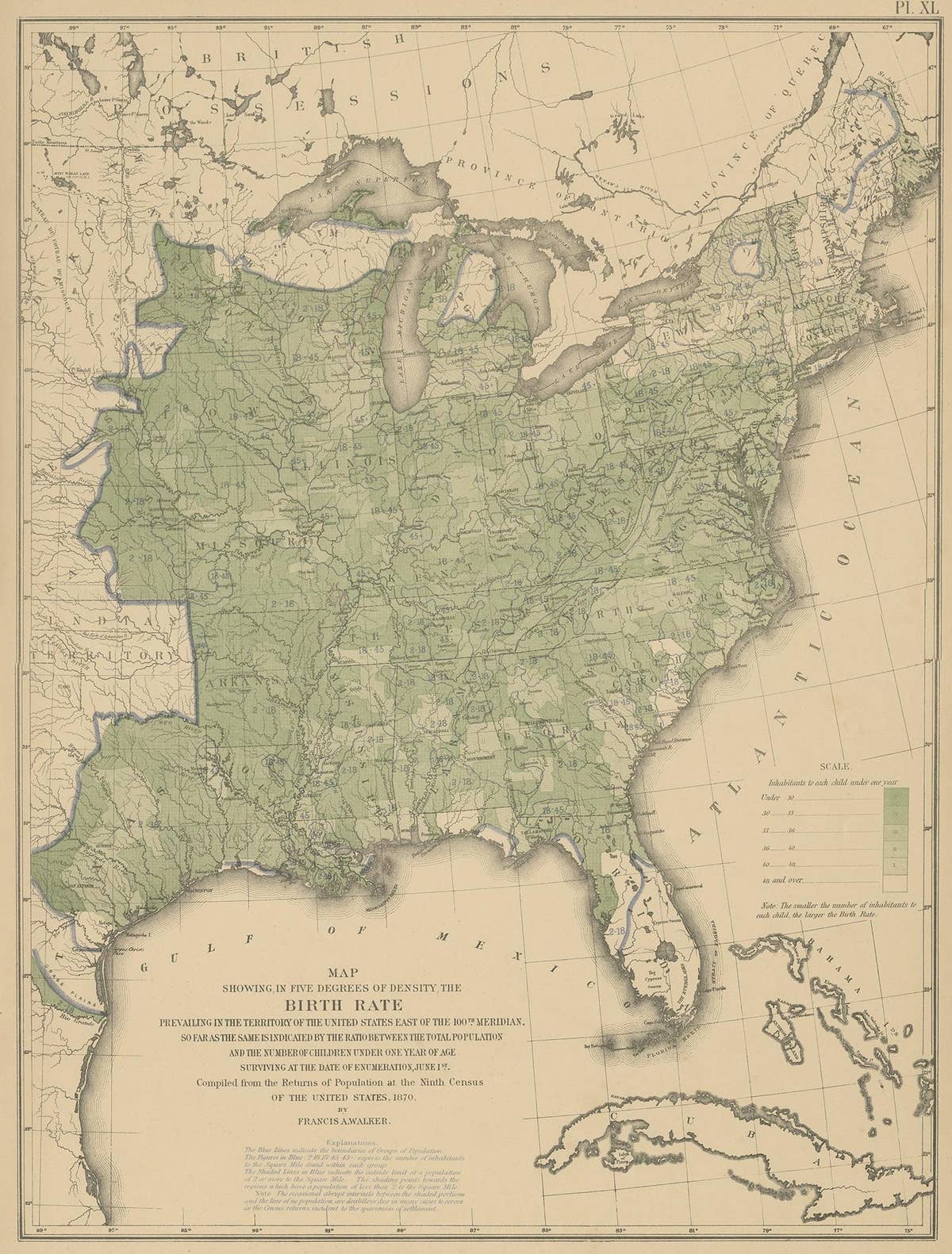 Pl. 40 Antique Chart of the US Birth Rate, 1874