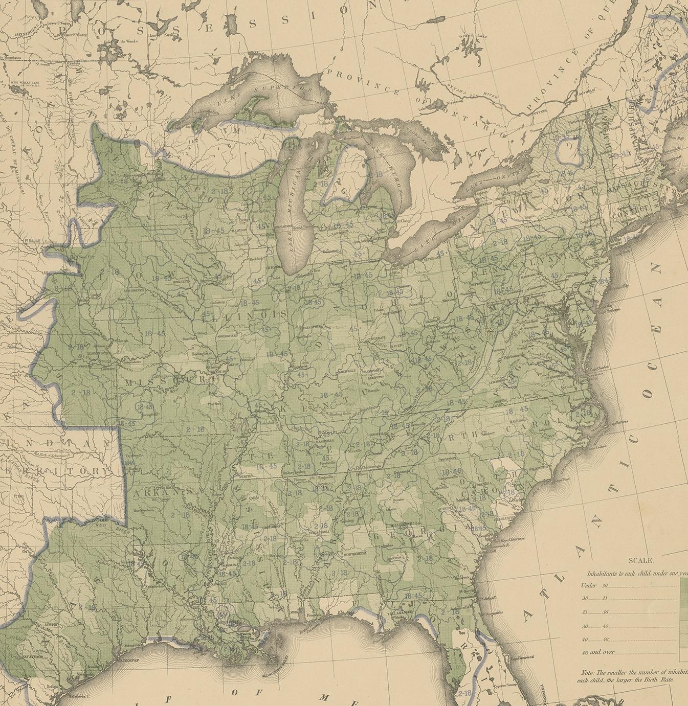 Pl. 40 Antike Charte der amerikanischen Geburtsrate, 1874 im Zustand „Gut“ im Angebot in Langweer, NL