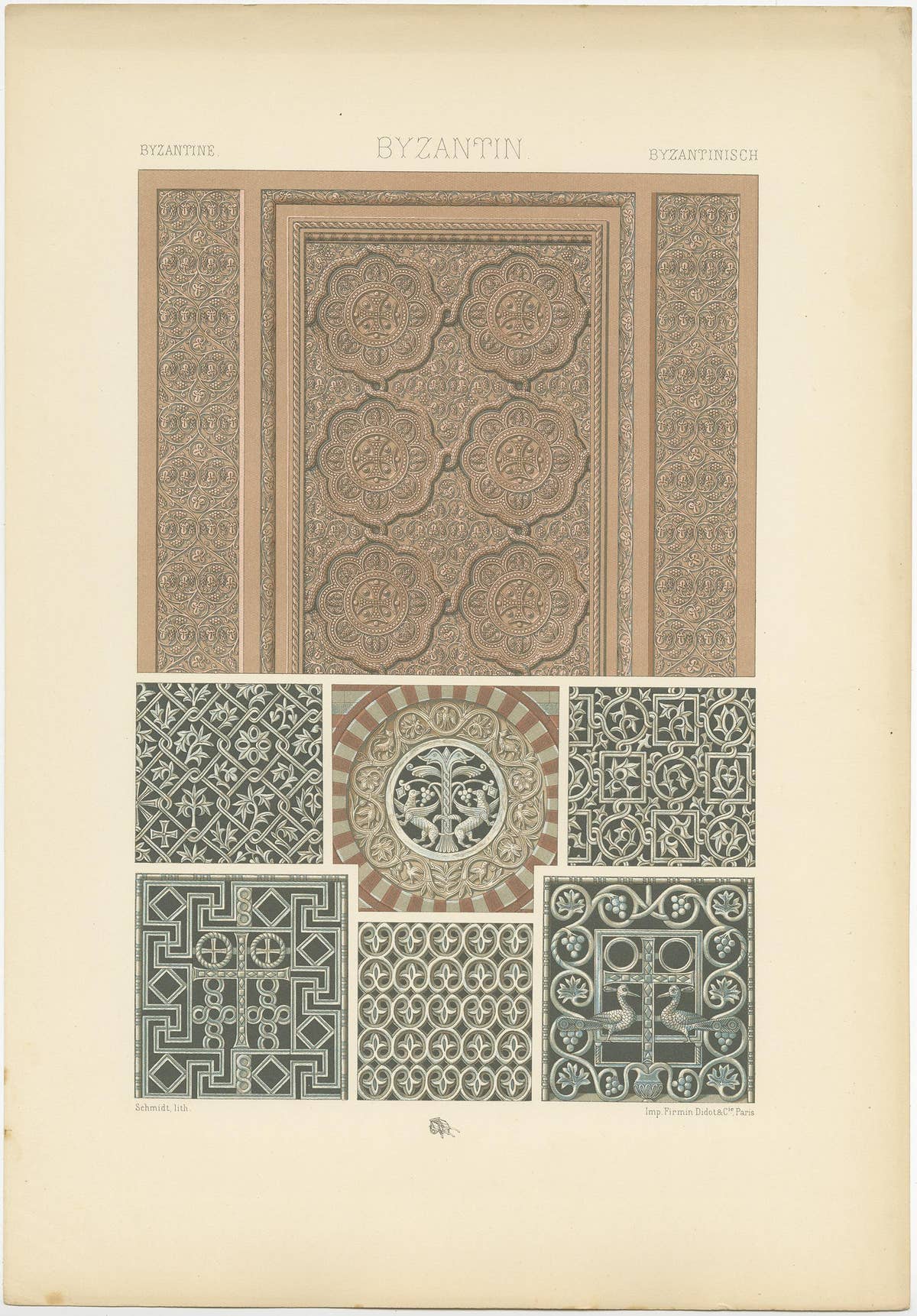 Pl. 40 Antique Print of Byzantine Architectural Motifs by Racinet, circa 1890