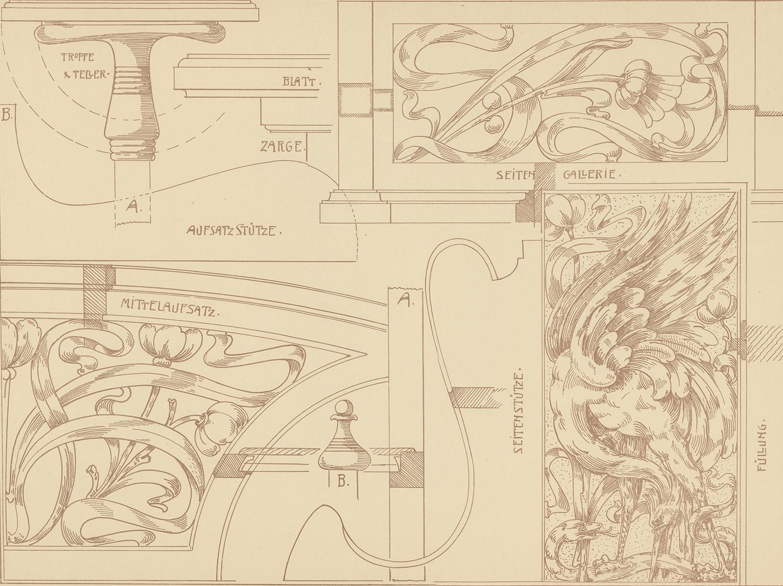 Pl. 40 Antique Print of Furniture Details by Kramer 'circa 1910' In Good Condition For Sale In Langweer, NL