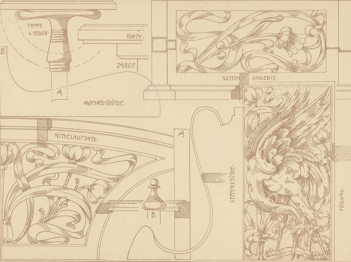 Pl. 40 Antique Print of Furniture Details by Kramer 'circa 1910'