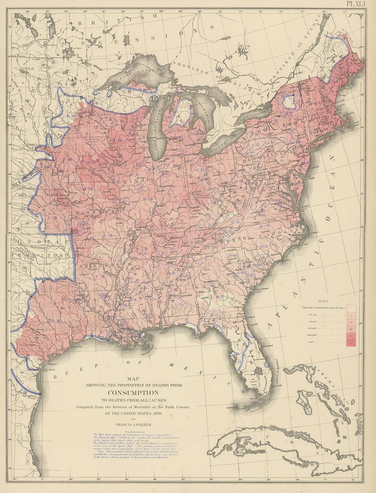 Antique Chart of the US Consumption Deaths, '1874'