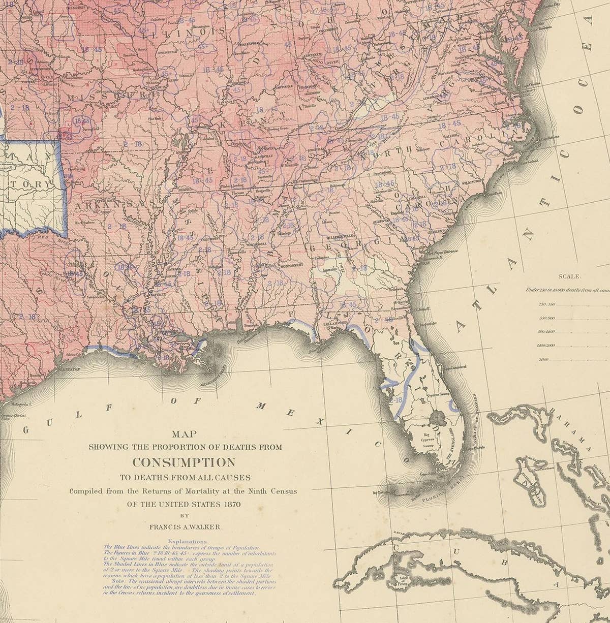 Antique Chart of the US Consumption Deaths, '1874'