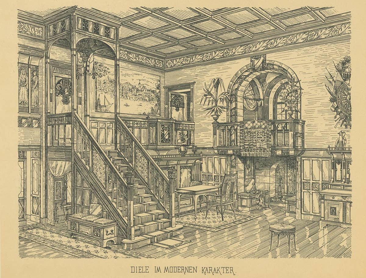 Pl. 41 Antique Print of an Antechamber by Kramer, circa 1910