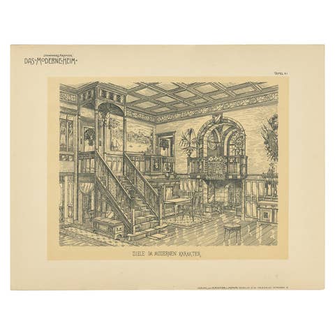 Pl. 41 Antique Print of an Antechamber by Kramer, circa 1910