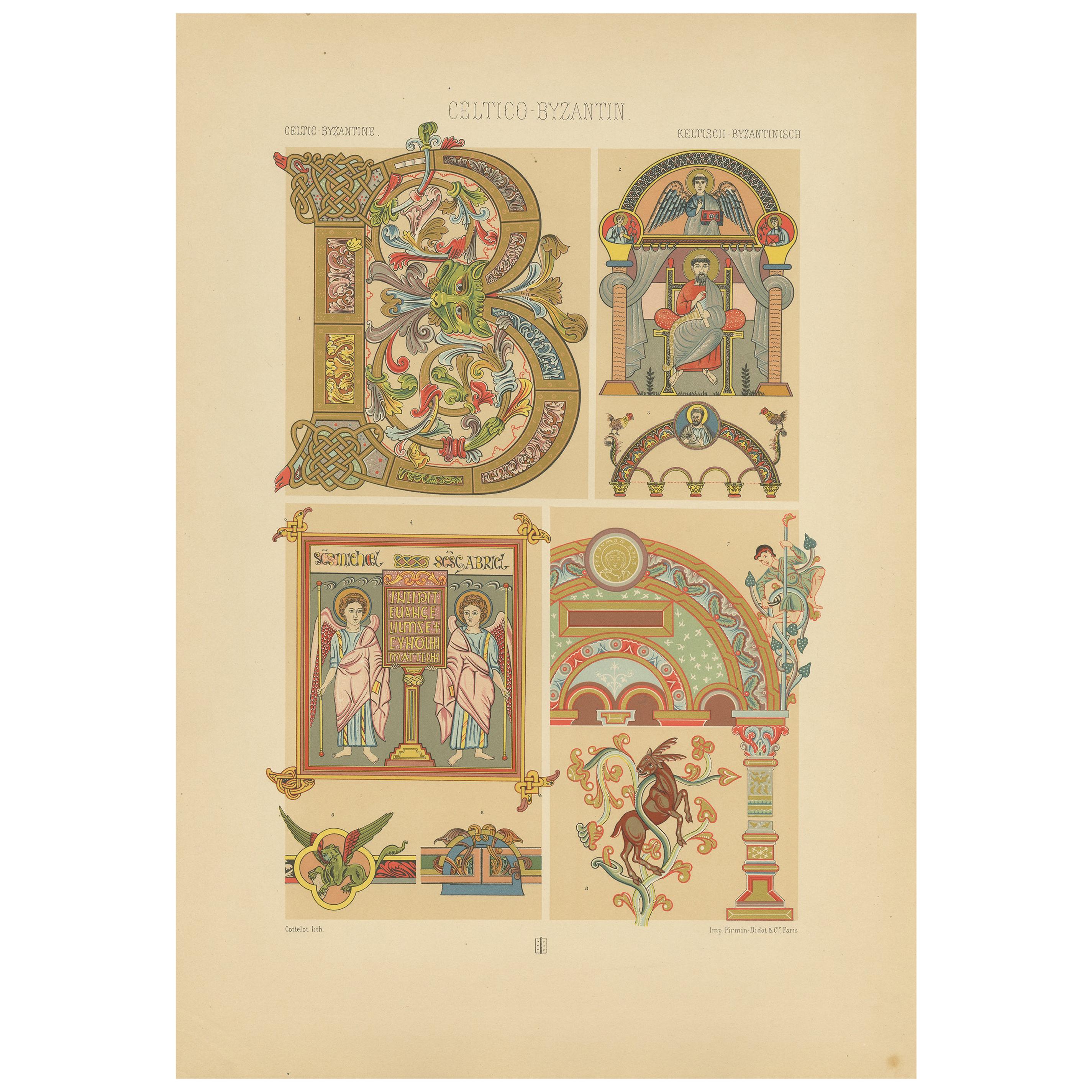 Pl. 41 Antique Print of Celtic, Byzantine "Celtic" Ornament by Racinet