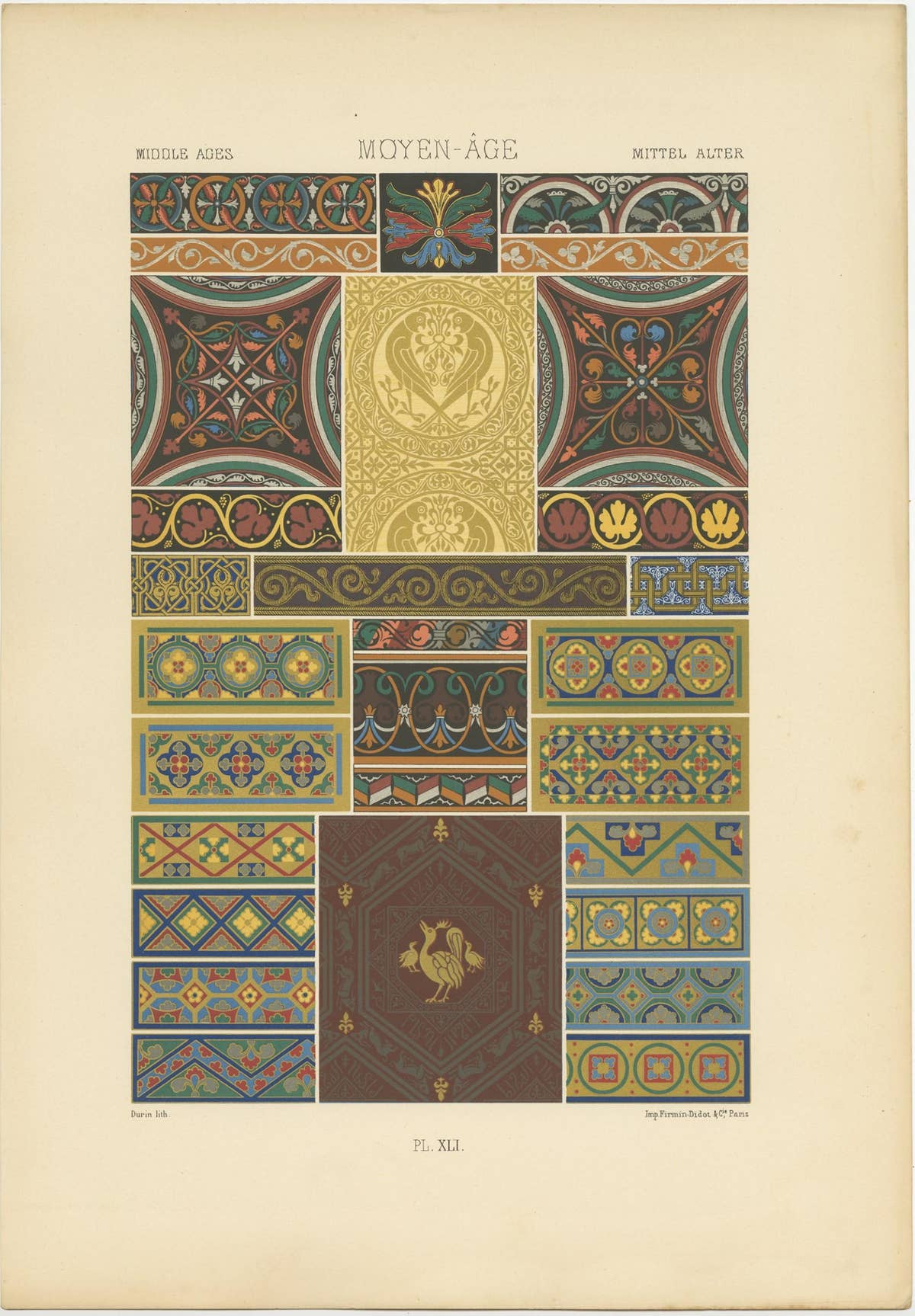 Pl. 41 Antique Print of Middle Ages Ornaments by Racinet (c.1890)