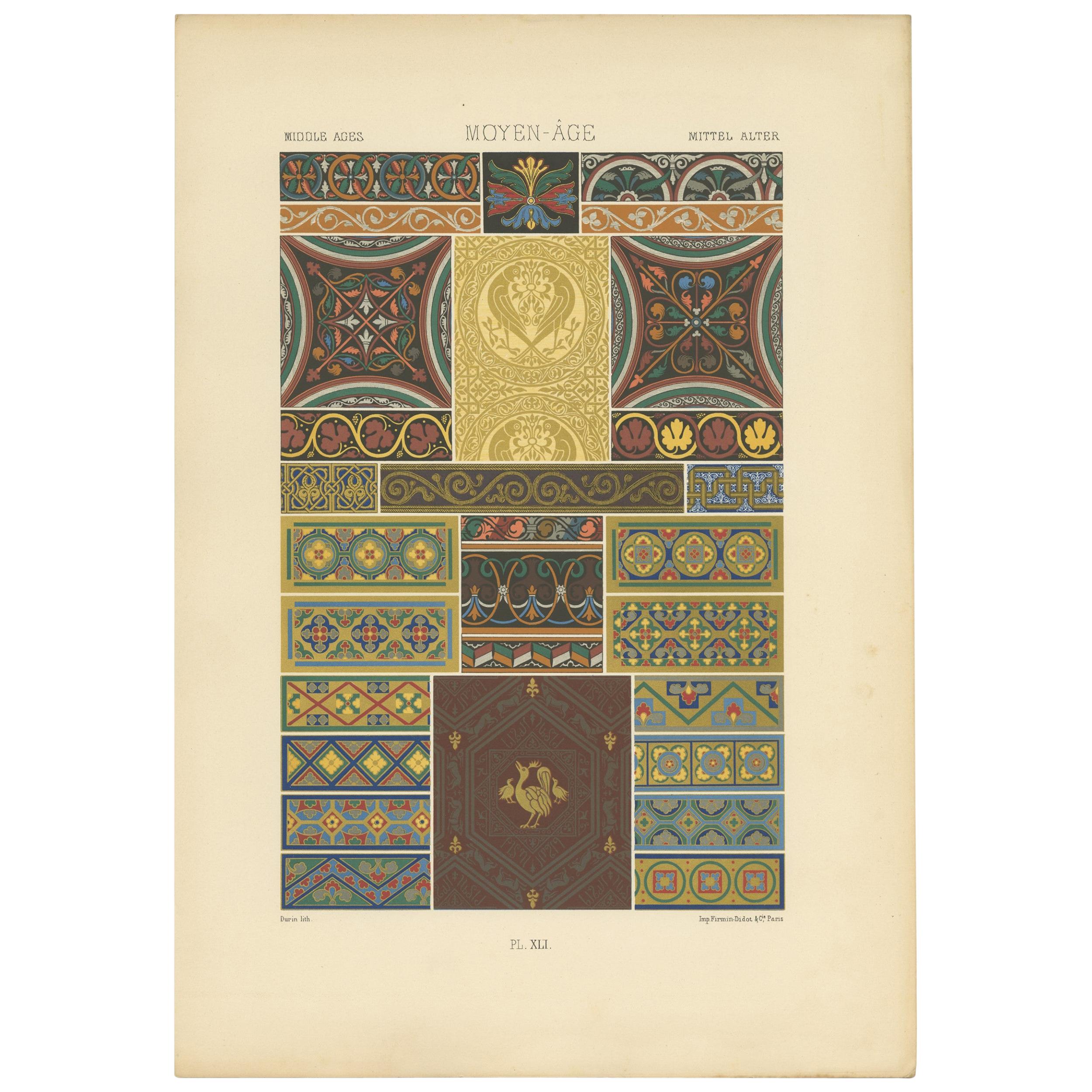 Pl. 41 Antique Print of Middle Ages Ornaments by Racinet (c.1890) For Sale