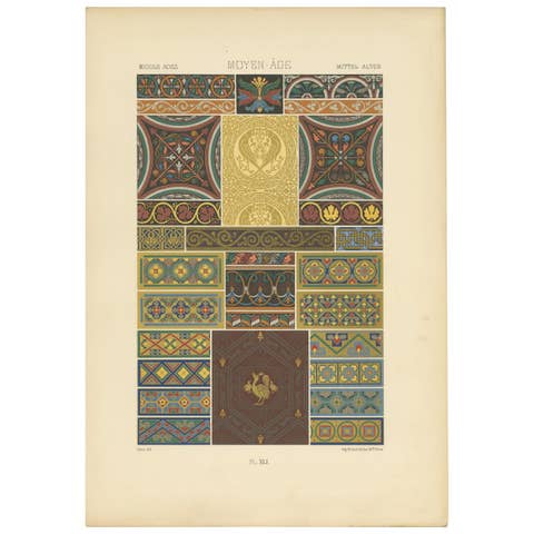 Pl. 41 Antique Print of Middle Ages Ornaments by Racinet (c.1890)