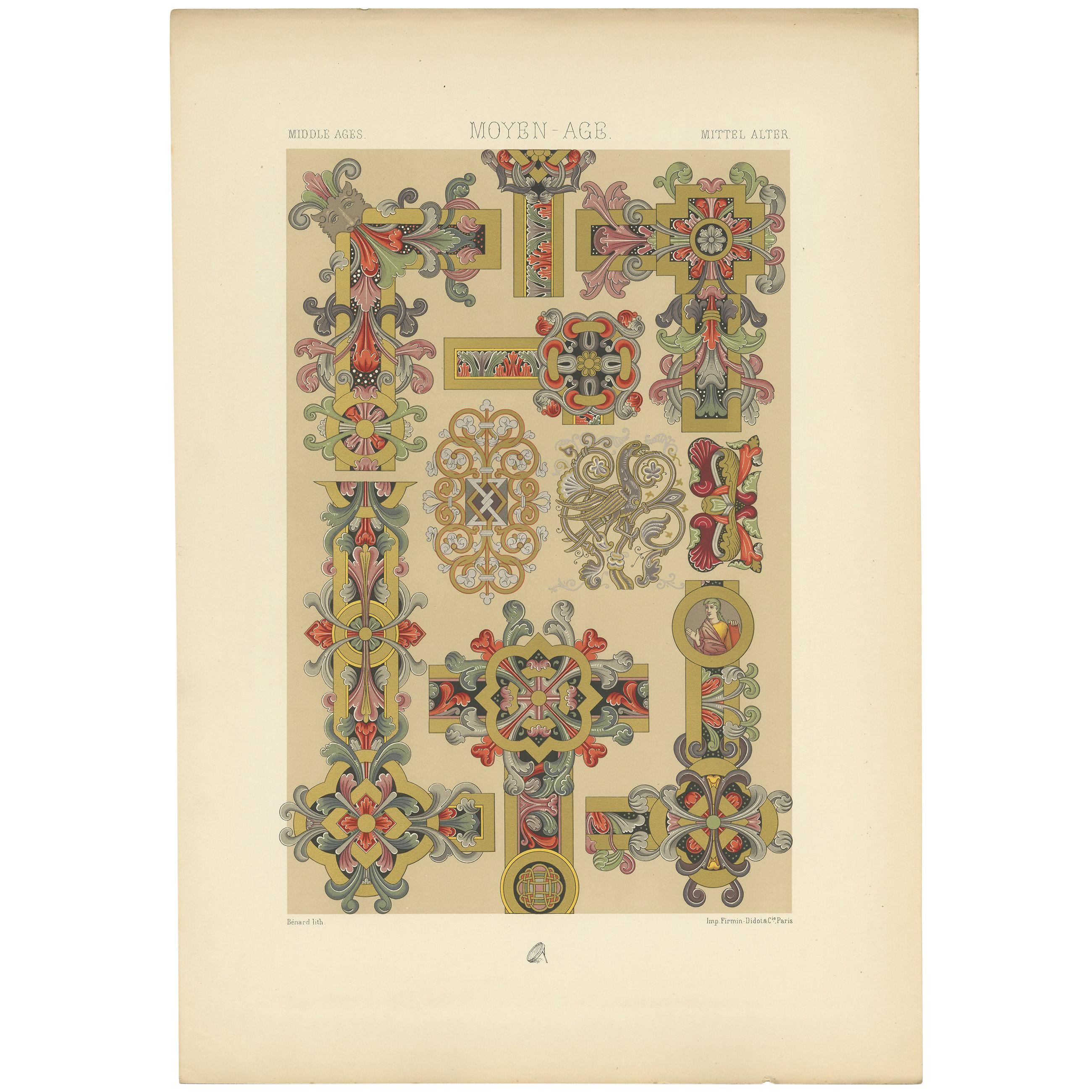 Antique Print of Middle Ages Frames and Ornaments, circa 1890 For Sale