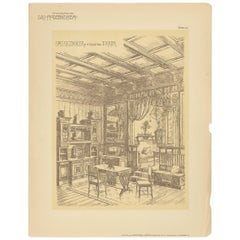 Pl. 43 Antique Print of a Dining Room with Bay Window by Kramer, circa 1910
