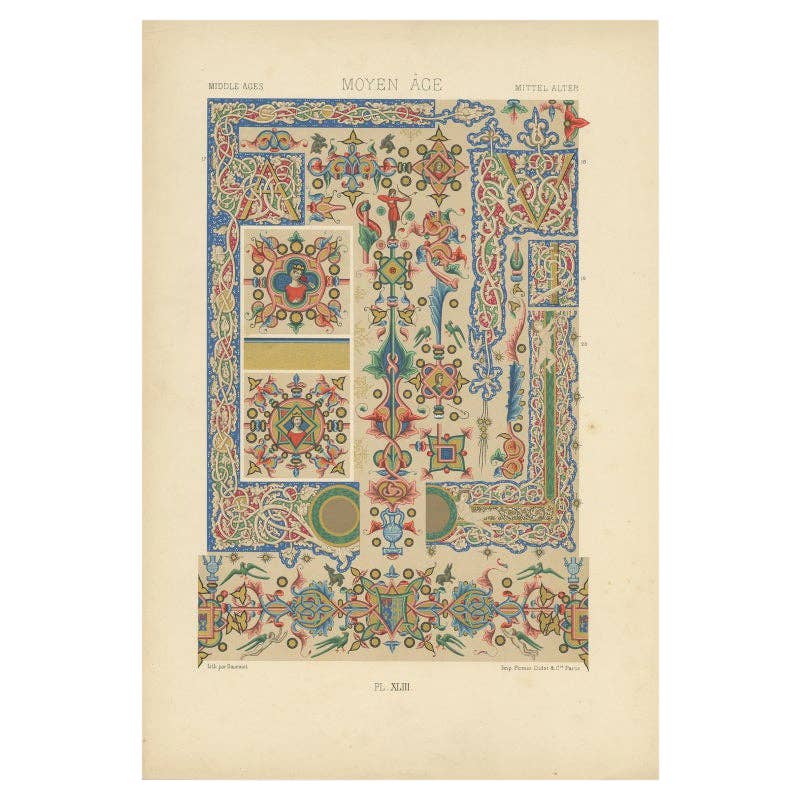 Pl. 43 Antique Print of Decorative Art in the Middle Ages by Racinet, 1869