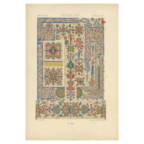 Pl. 43 Antique Print of Decorative Art in the Middle Ages by Racinet, 1869
