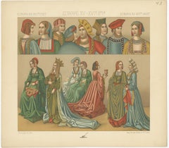 Pl. 43 Antique Print of European 15th-16th Century Costumes, Racinet, circa 1880
