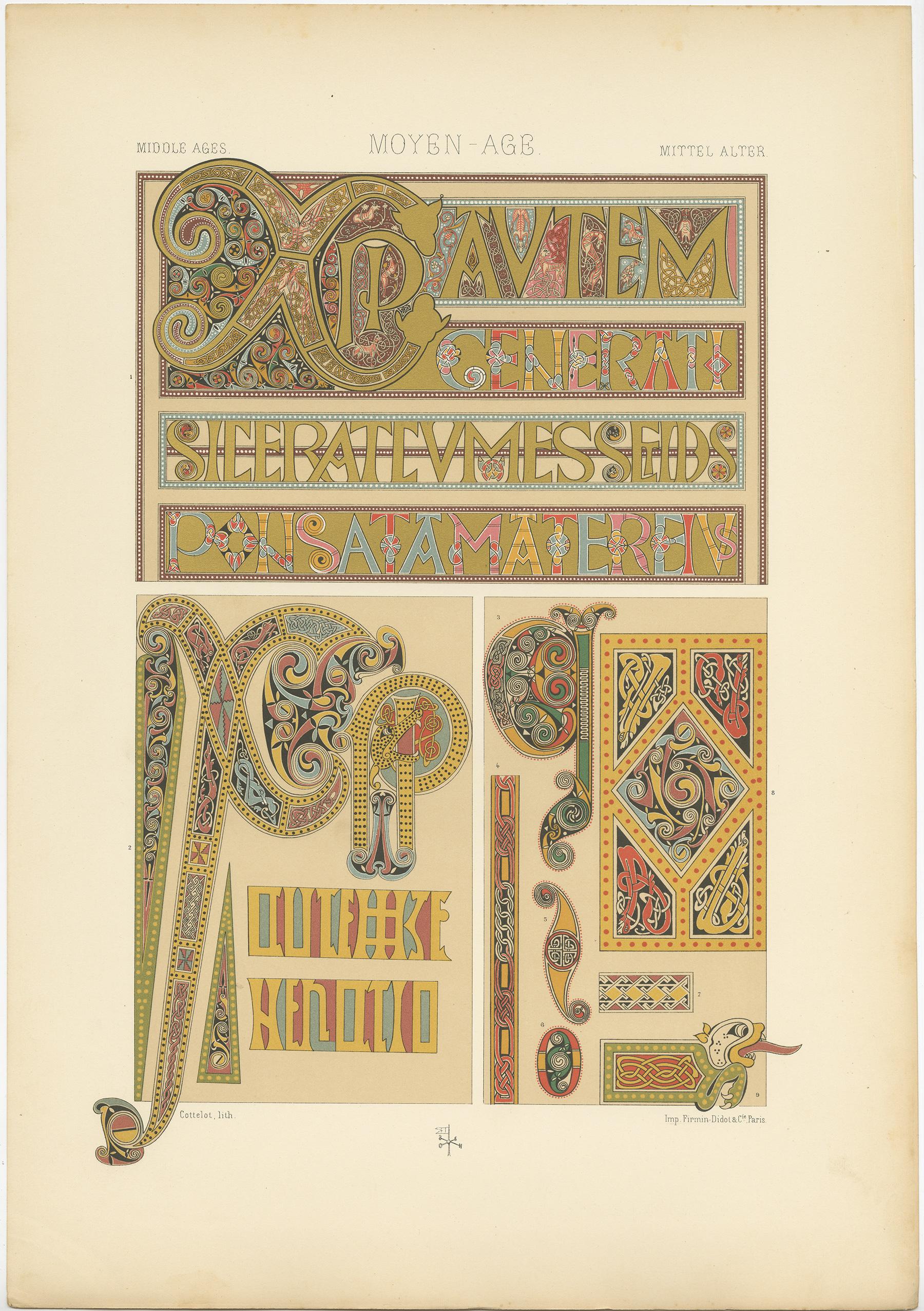 Pl. 44 Antiker Druck von „Celtic“ mit Ornamenten aus dem 7. bis 9. Jahrhundert von Racinet im Zustand „Gut“ im Angebot in Langweer, NL