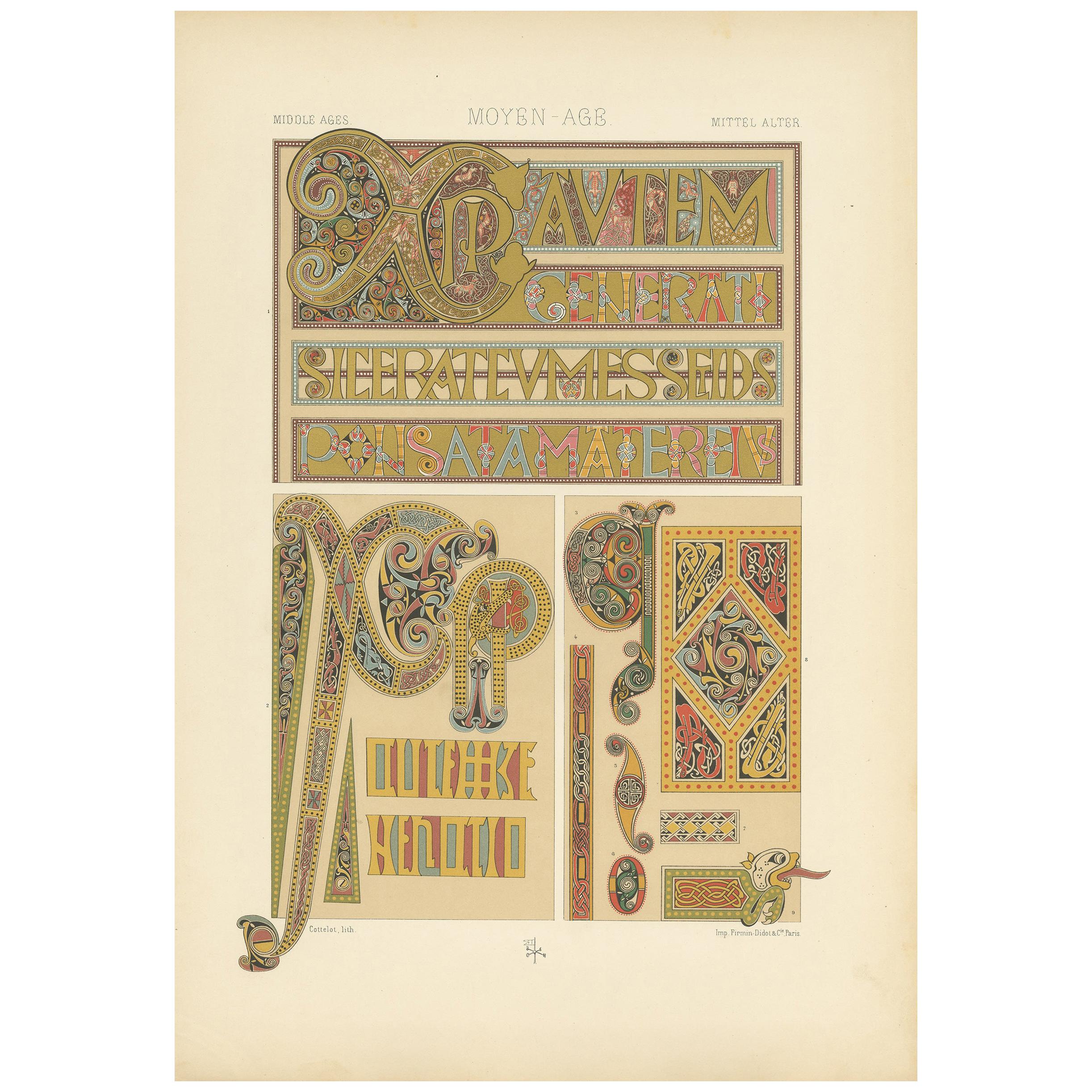 Pl. 44 Antiker Druck von „Celtic“ mit Ornamenten aus dem 7. bis 9. Jahrhundert von Racinet im Angebot