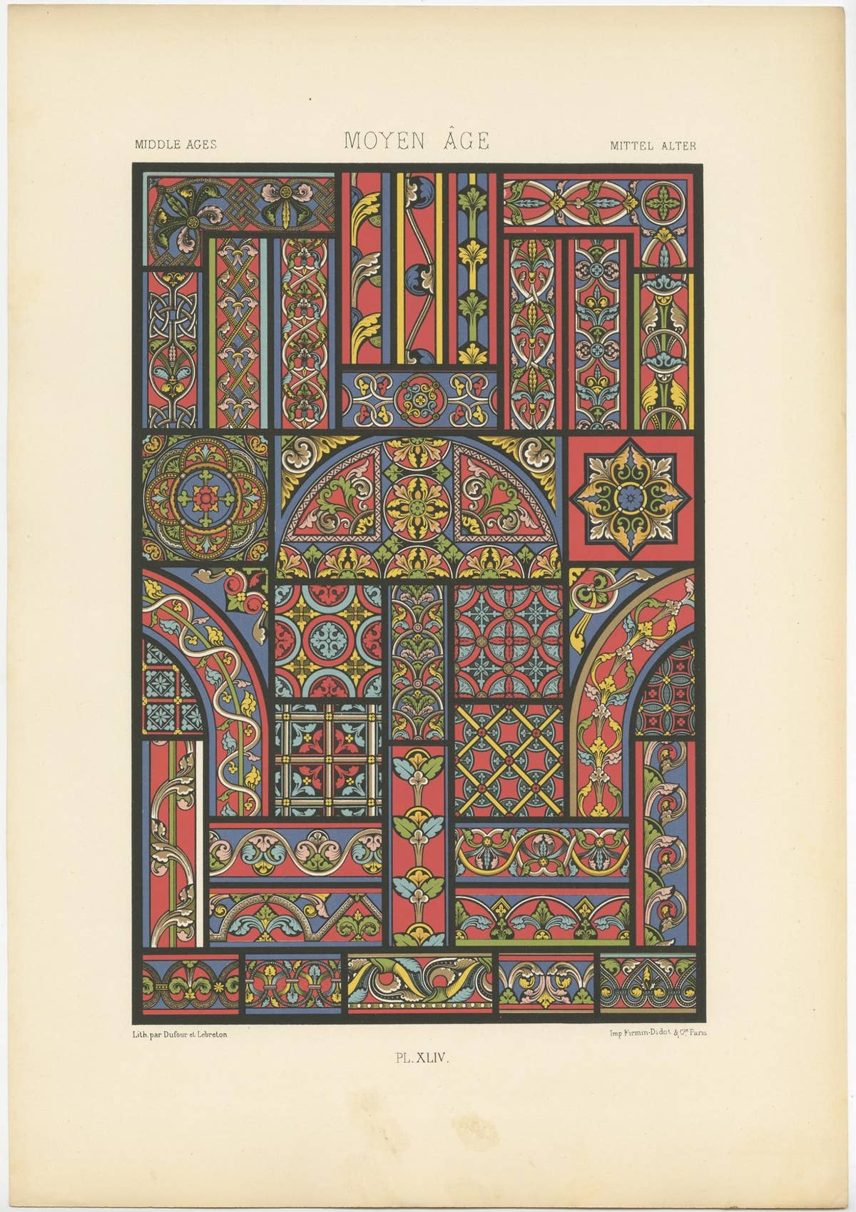 Pl. 44 Antique Print of Middle Ages Ornaments by Racinet, circa 1890