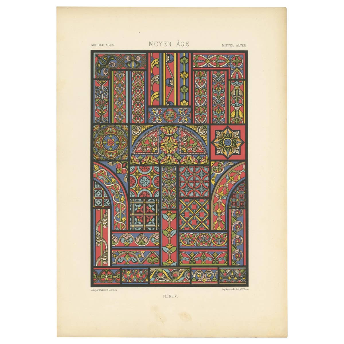 Pl. 44 Antique Print of Middle Ages Ornaments by Racinet, circa 1890