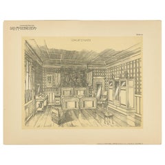 Grabado antiguo decorativo de un dormitorio, publicado hacia 1910