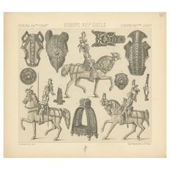 Pl. 45 Stampa antica di armi europee del XVI secolo di Racinet, 1880 circa
