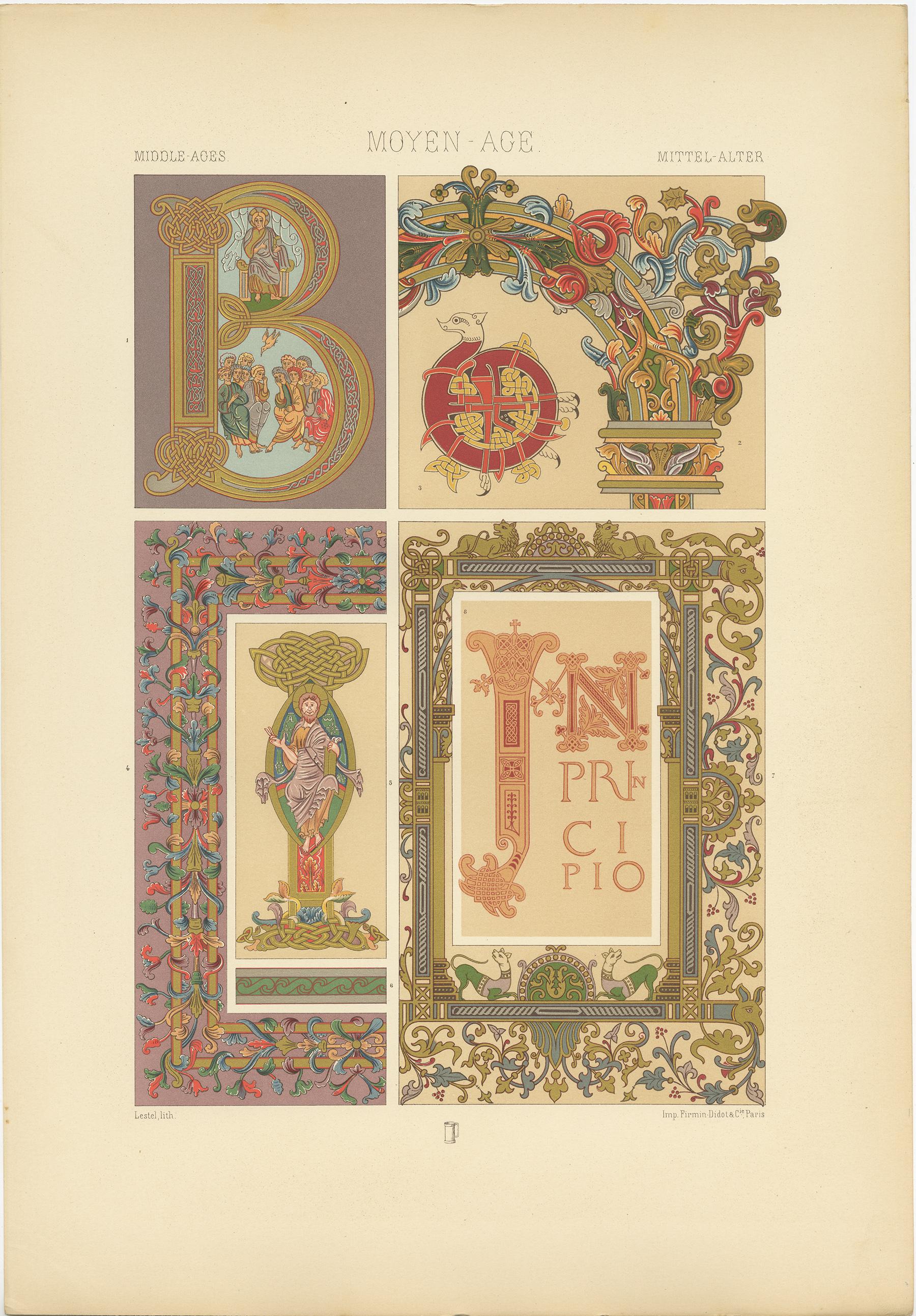 Decorative Antique Print of Manuscripts Decoration, Anglo-Saxon, circa 1890 In Good Condition For Sale In Langweer, NL