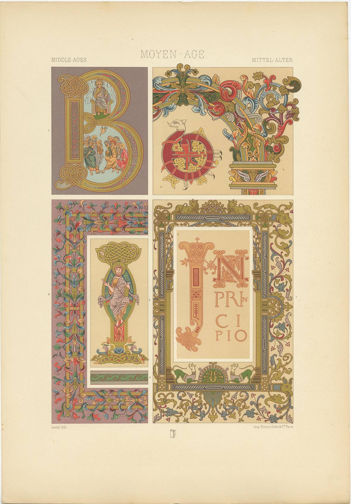 Decorative Antique Print of Manuscripts Decoration, Anglo-Saxon, circa 1890