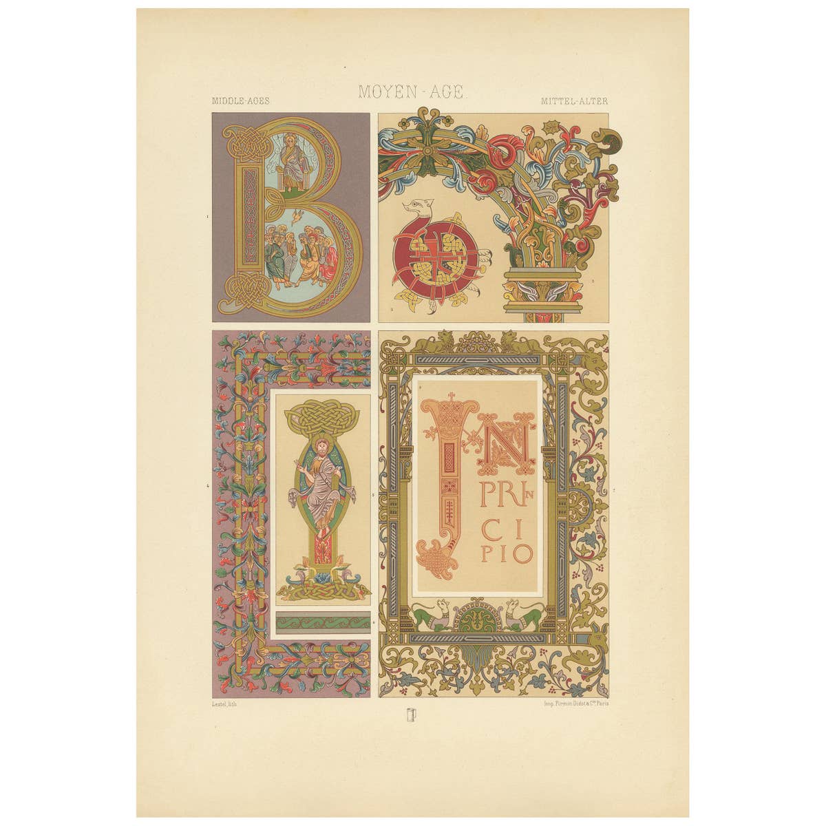 Decorative Antique Print of Manuscripts Decoration, Anglo-Saxon, circa 1890