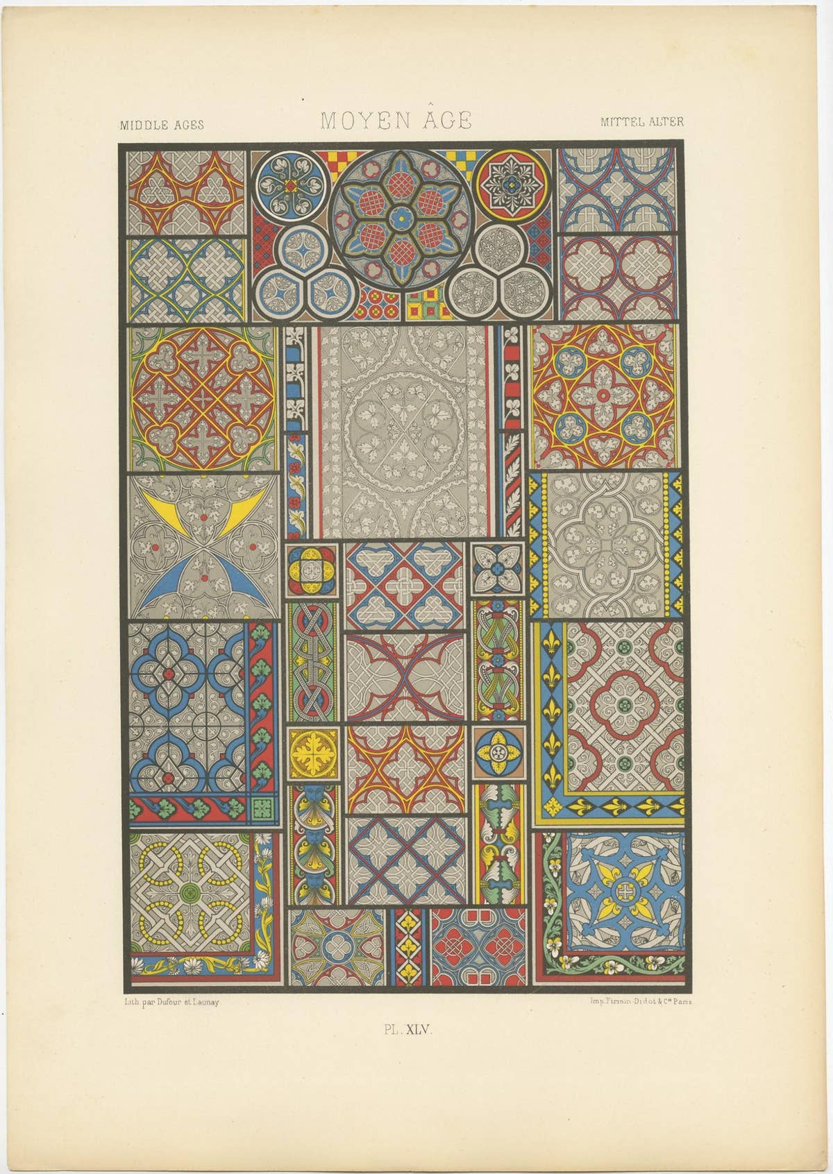 Pl. 45 Antique Print of Middle Ages Ornaments by Racinet, circa 1890