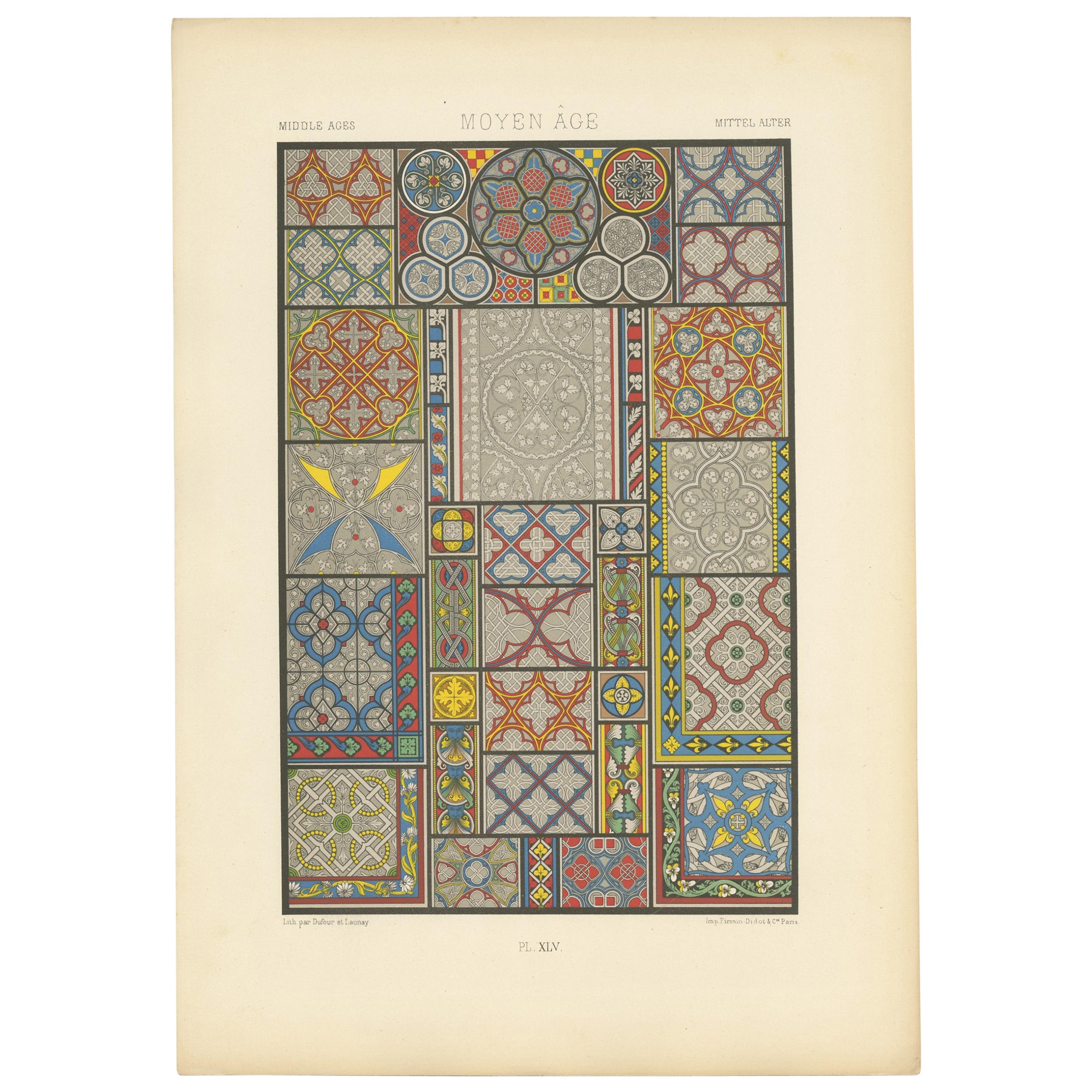 Pl. 45 Antique Print of Middle Ages Ornaments by Racinet, circa 1890 For Sale