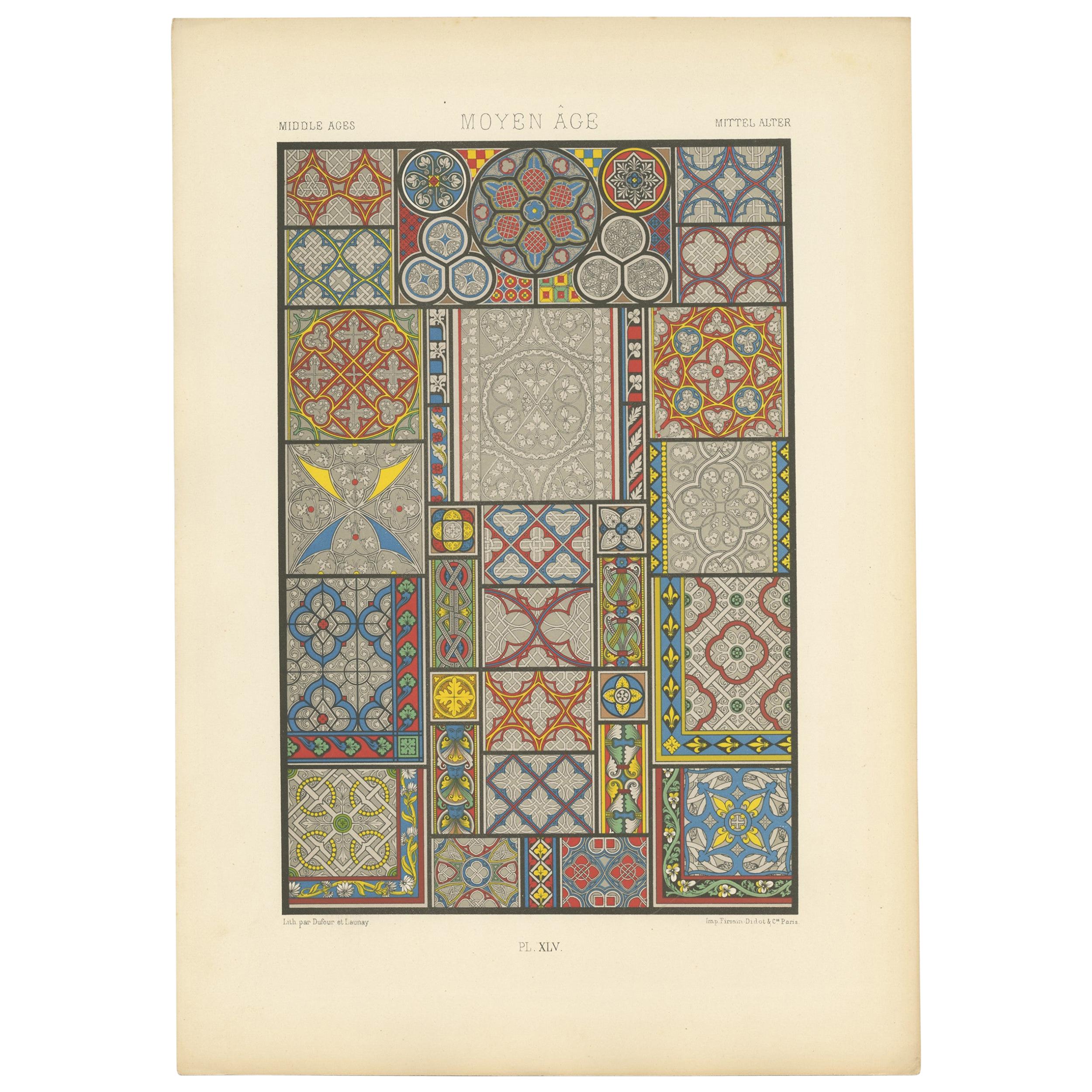Pl. 45 Grabado antiguo de ornamentos de la Edad Media de Racinet, hacia 1890