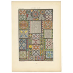 Impression ancienne Pl. 45 d'ornements du Moyen Âge par Racinet, vers 1890