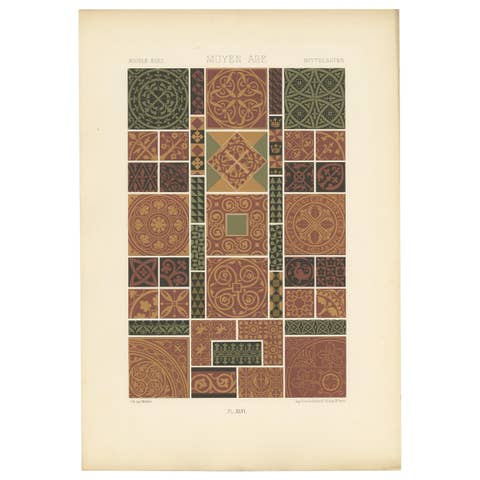 Pl. 46 Antique Print of Middle Ages Ornaments by Racinet, circa 1890