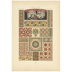 Pl. 46 Antique Print of Mosaic and Painted Ornament by Racinet, circa 1890