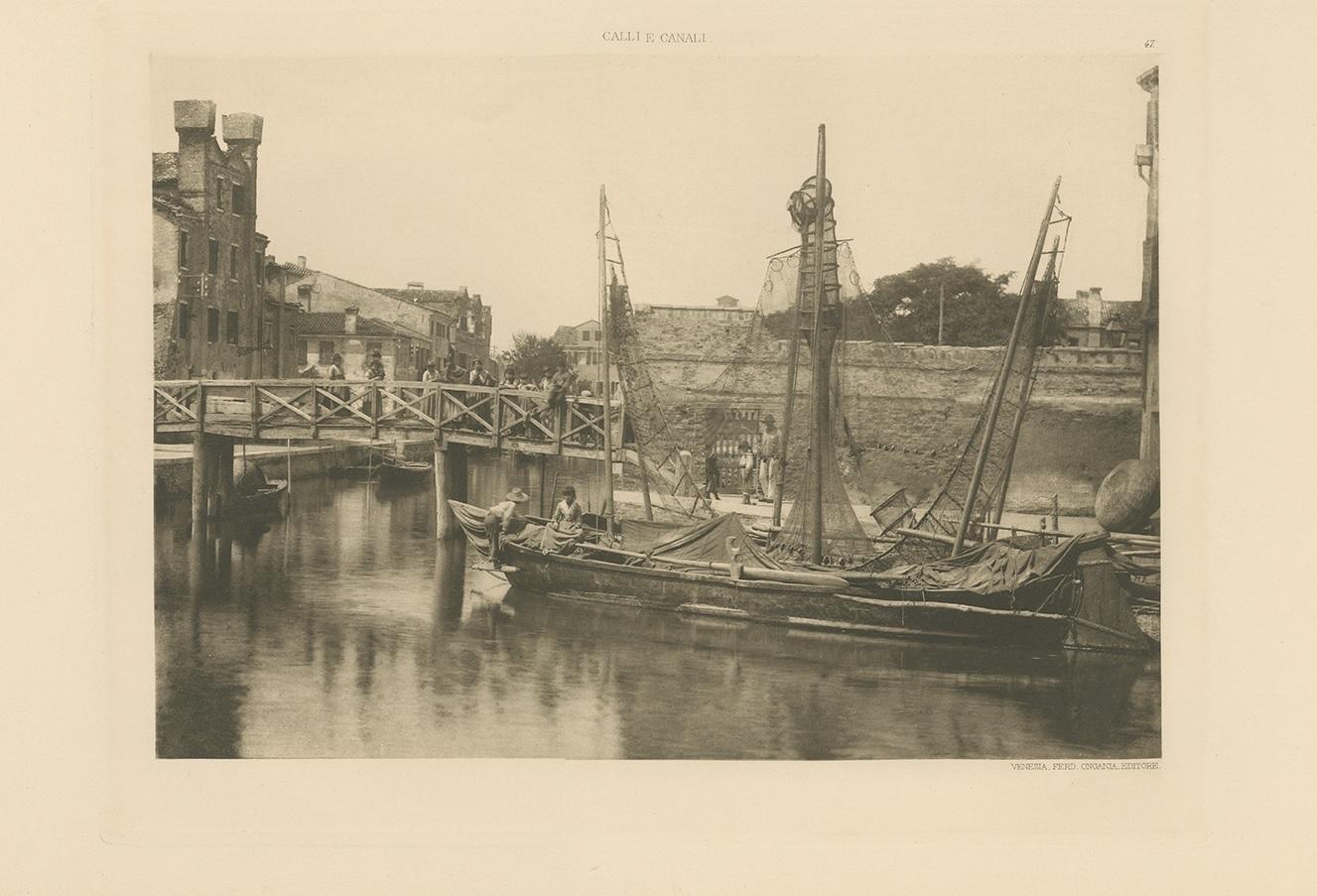 Photogravure of a canal in the Giudecca Island of Venice, Italy. Giudecca is an island in the Venetian Lagoon, in northern Italy. It is part of the sestiere of Dorsoduro and is a locality of the comune of Venice.

This print originates from 'Calli