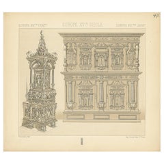 Pl. 47 Antique Print of European XVIth Century Decorative Objects by Racinet
