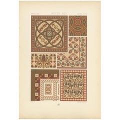 Dekorativer 80er-Print Mosaik-Design aus dem Mittelalter, Frankreich, um 1890