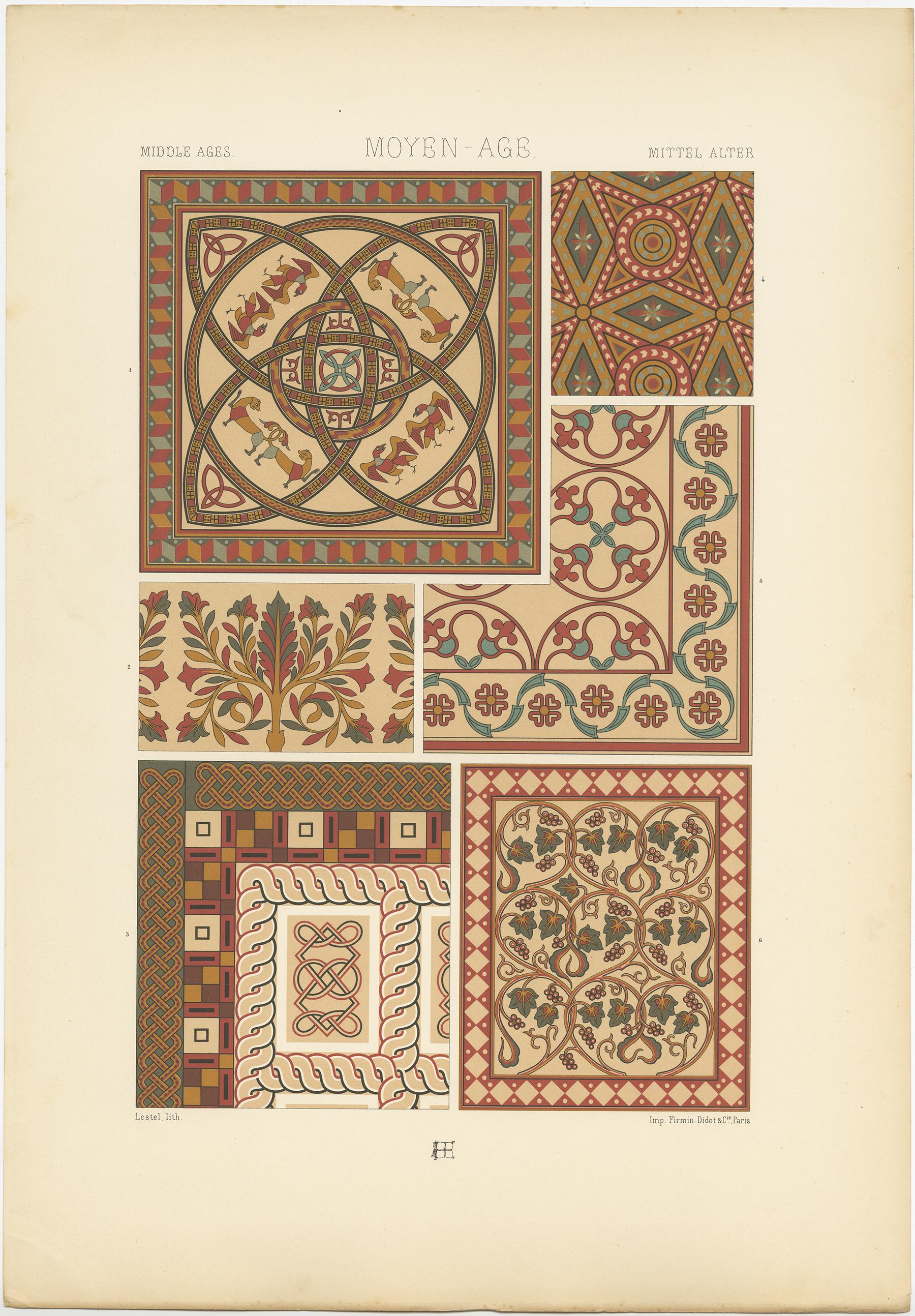 Decorativo 80Impresión de diseño de mosaico de la Edad Media, Francia, hacia 1890 en Bueno estado para la venta en Langweer, NL