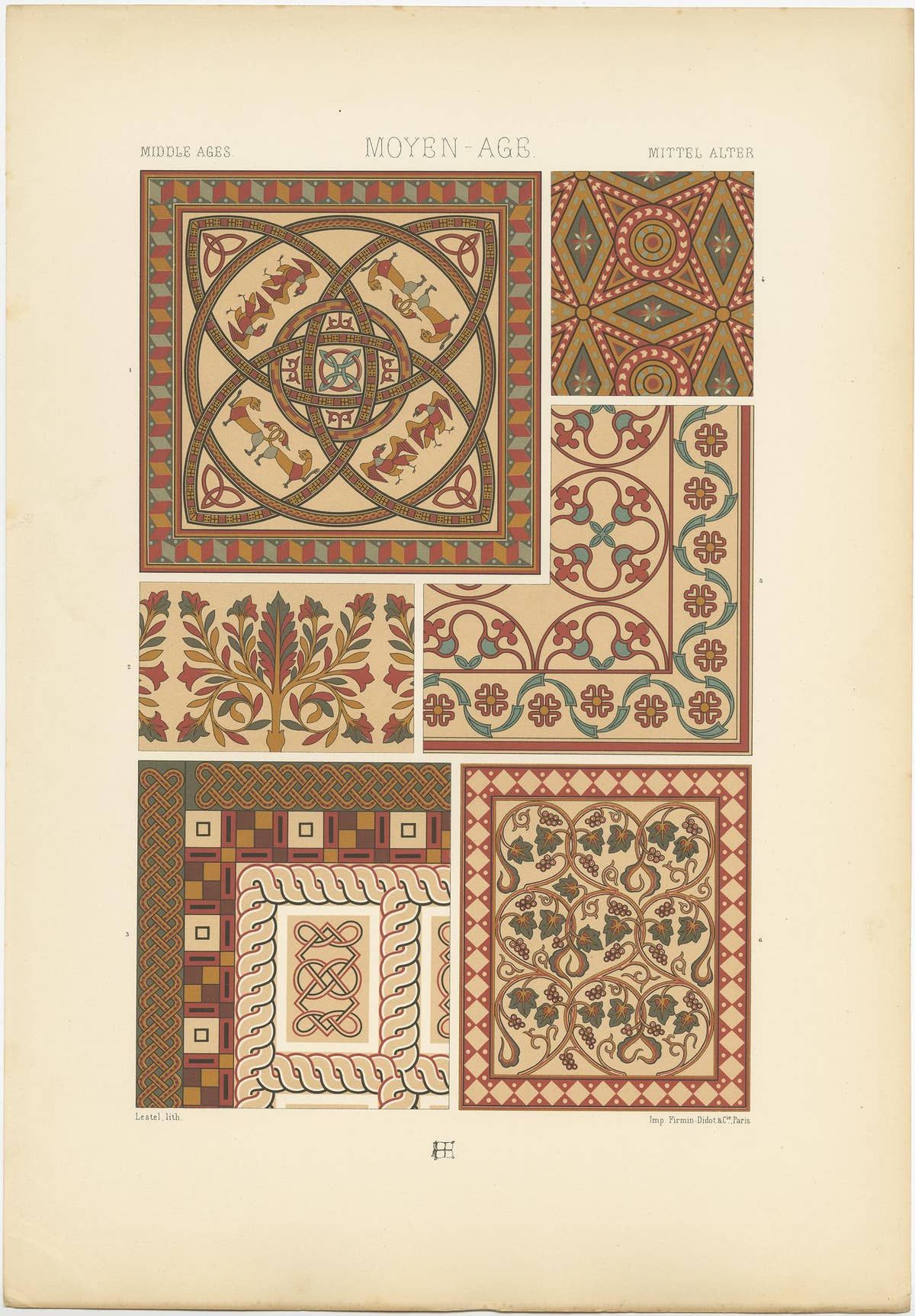 Decorative 80Print of Middle Ages Mosaic Design, France, circa 1890