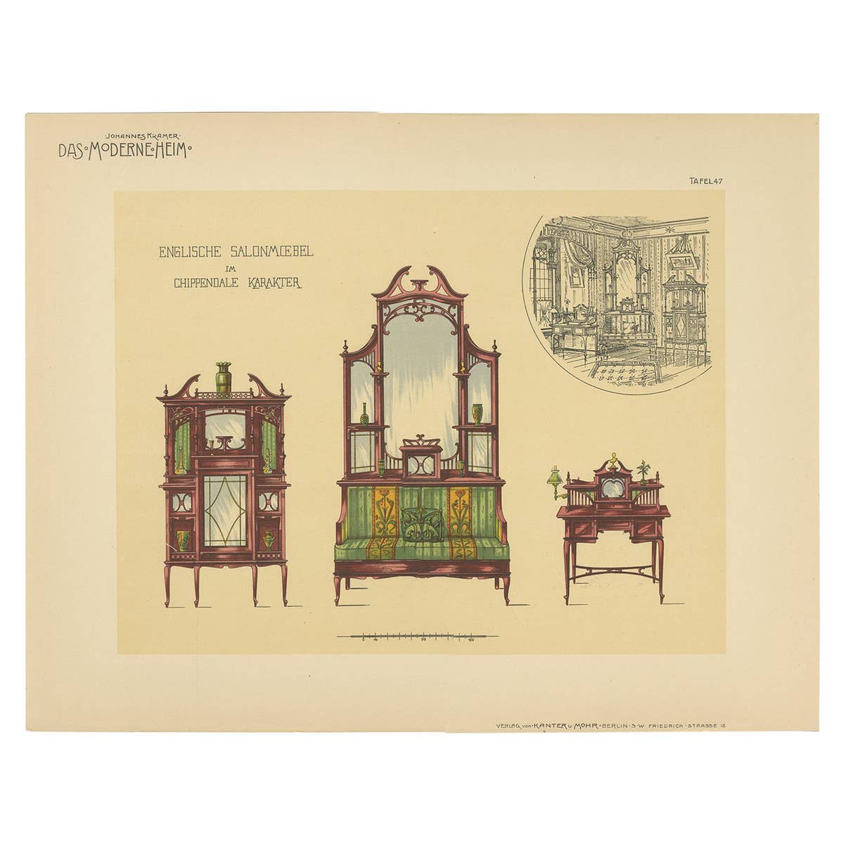 Pl. 47 Antique Print of Salon Furniture by Kramer, circa 1910